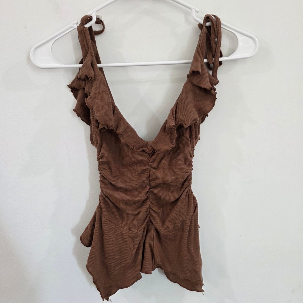 Urban Outfitters Womens Sleeveless Top Brown Fairy Grunge Assymetric Size Small